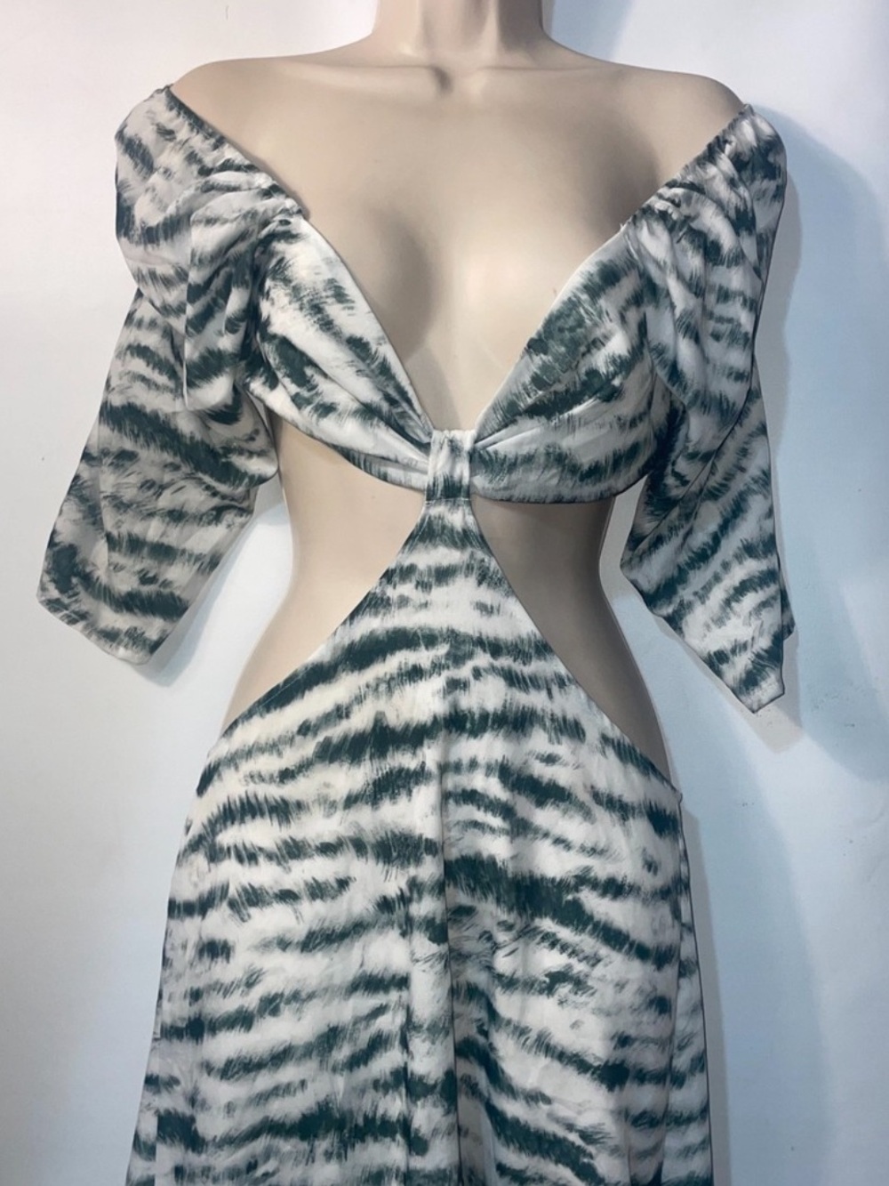 Tie-Front Cutout Maxi Dress in Green Tie-Dye